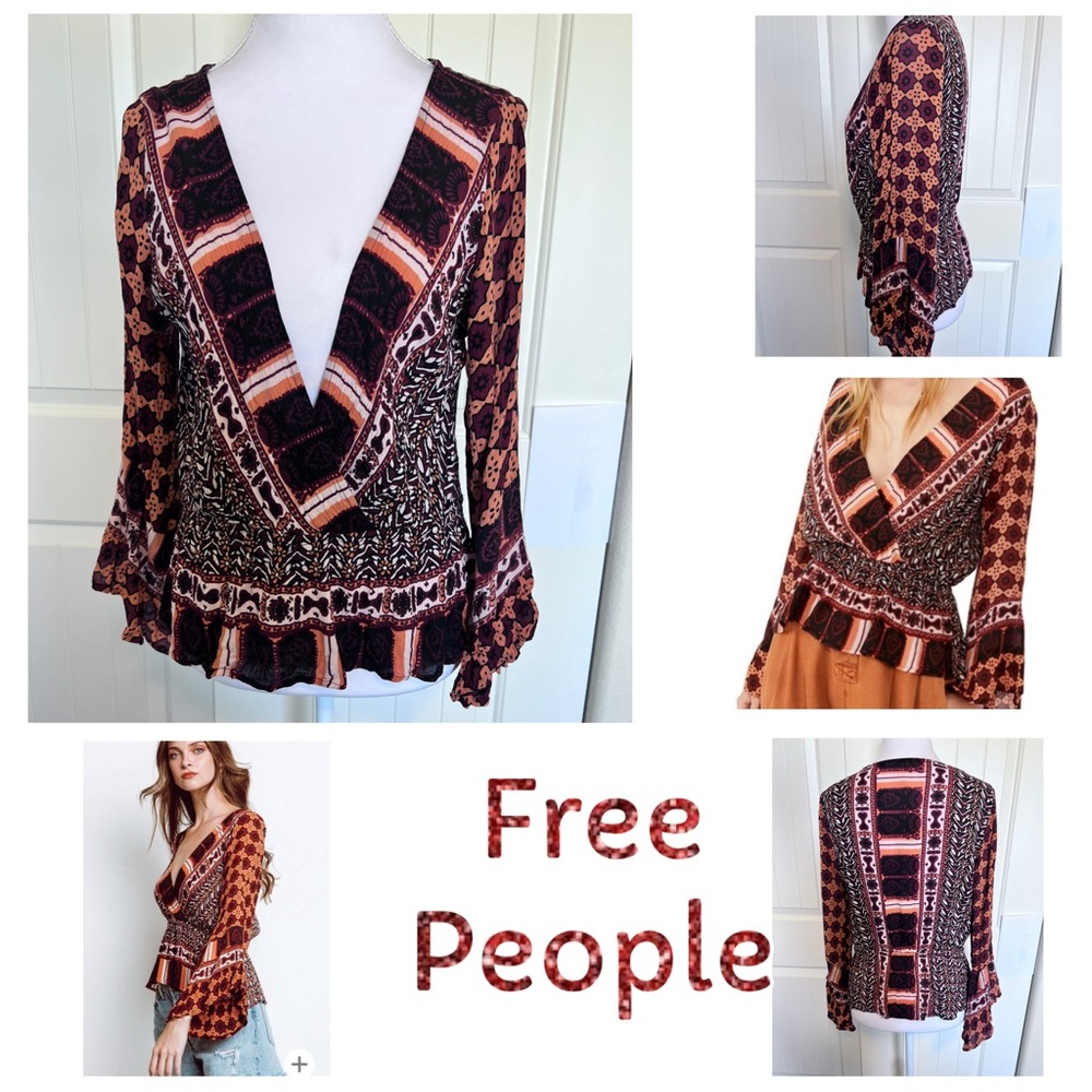 Free People Rosalie Bell Sleeve Faux
Wrap Top Sz Medium
